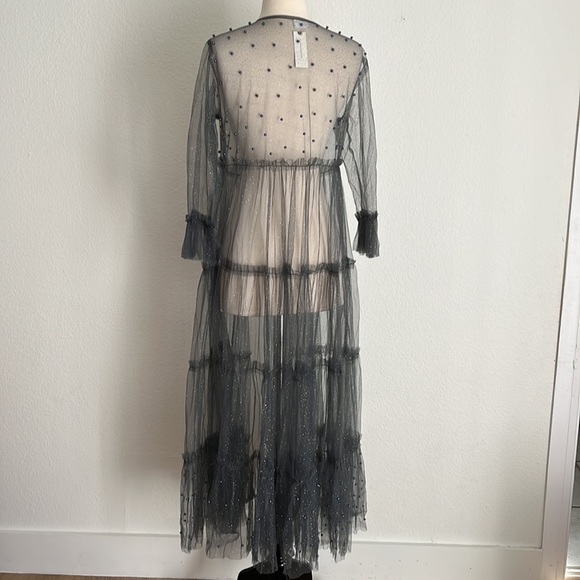 Anthropologie Elizabeth Gillett Embellished Beaded Mesh Tulle Duster One Size - Picture 12 of 13